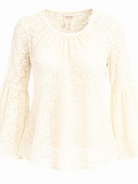 Mossimo Supply Co. Cream Lace Sheer Bell-Long Sleeve Blouse